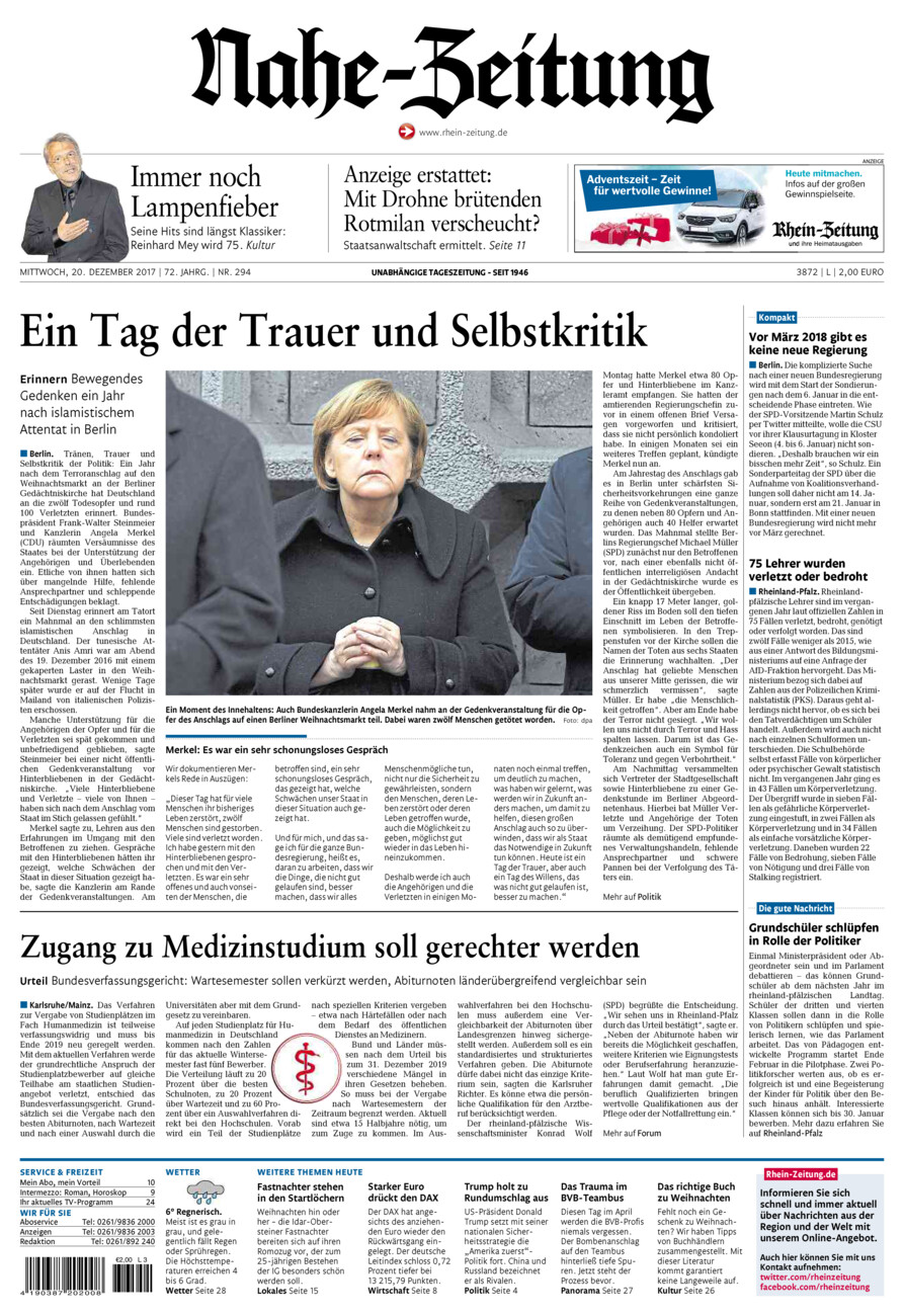 Nahe-Zeitung vom Mittwoch, 20.12.2017