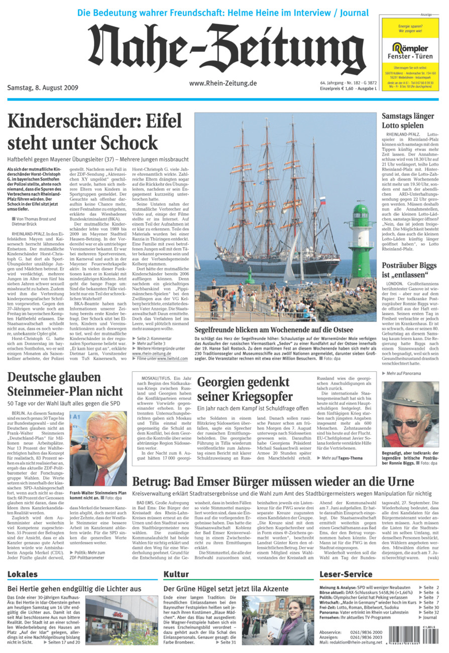 Nahe-Zeitung vom Samstag, 08.08.2009