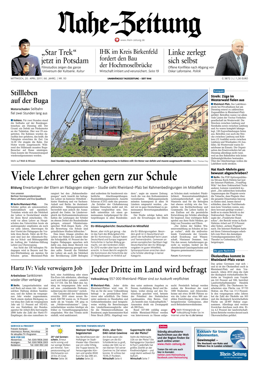 Nahe-Zeitung vom Mittwoch, 20.04.2011
