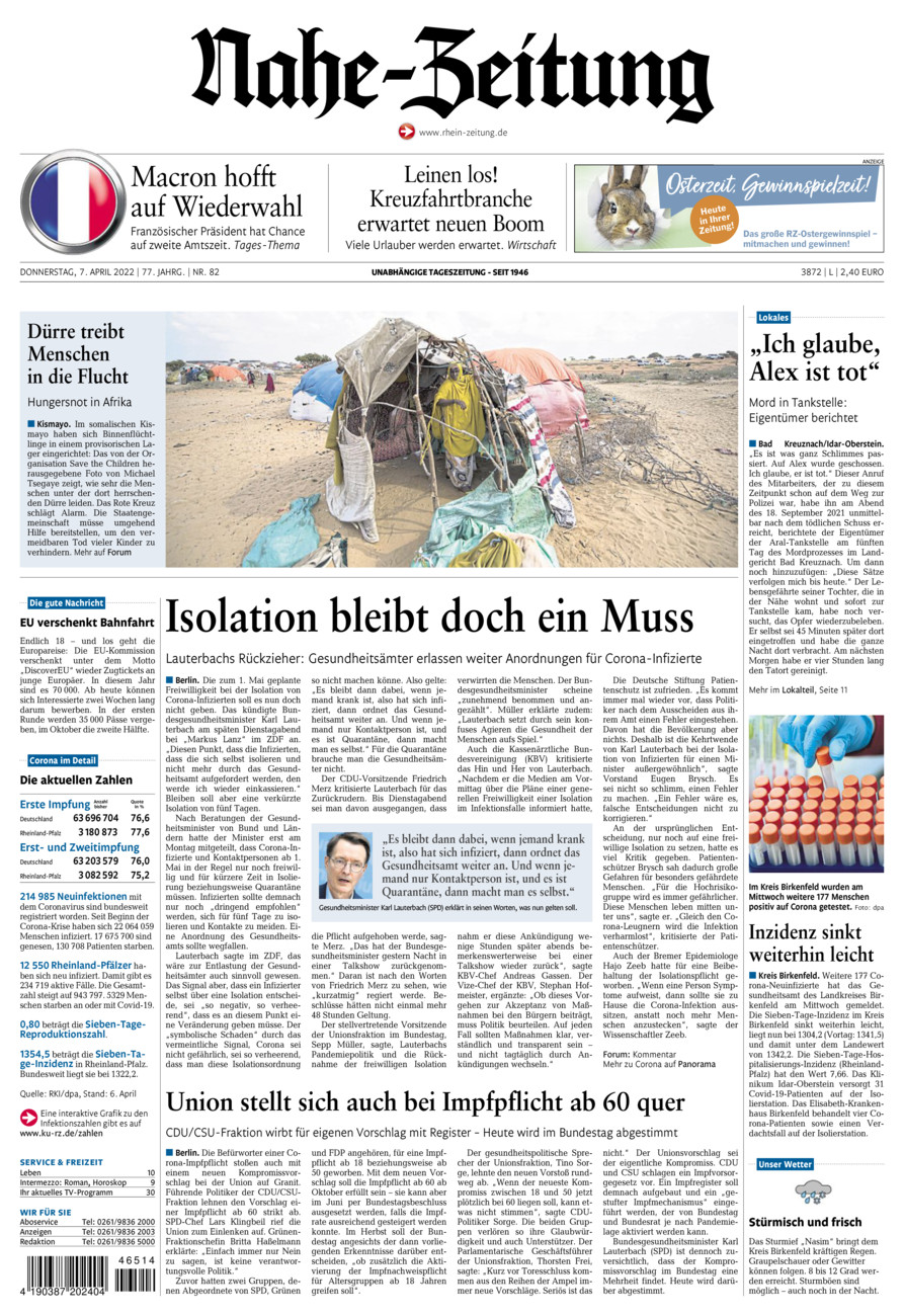 Nahe-Zeitung vom Donnerstag, 07.04.2022