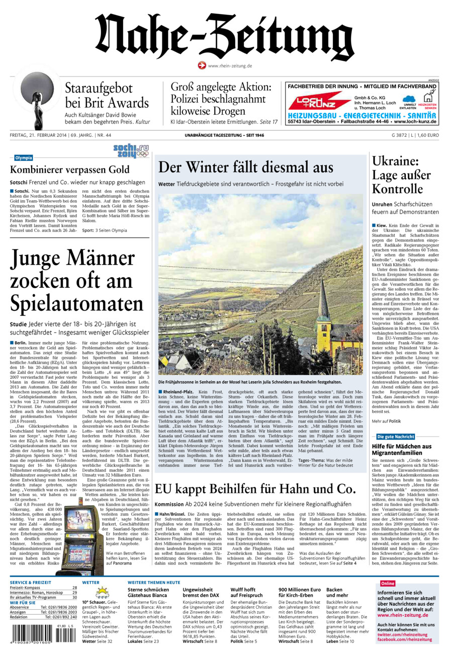Nahe-Zeitung vom Freitag, 21.02.2014
