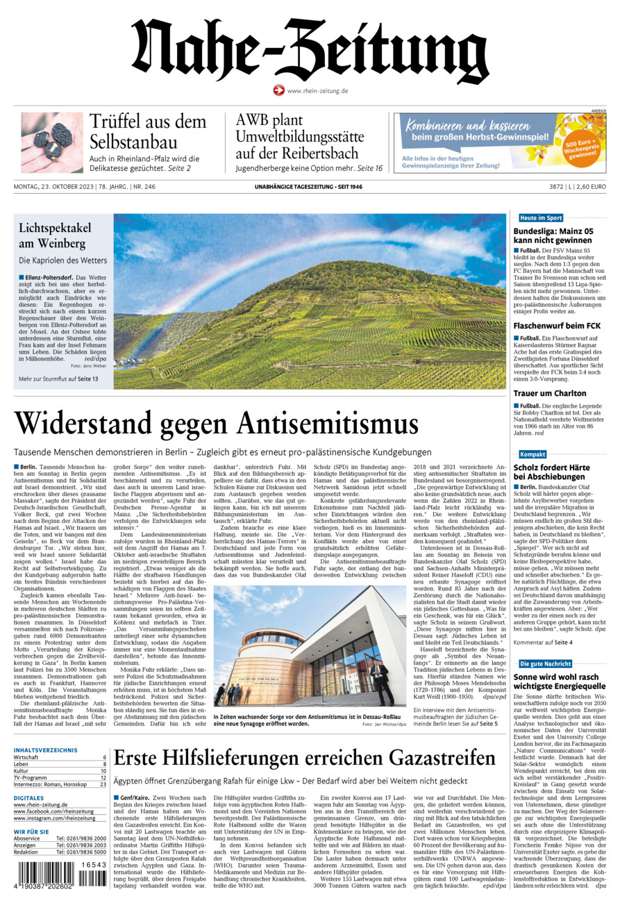 Nahe-Zeitung vom Montag, 23.10.2023