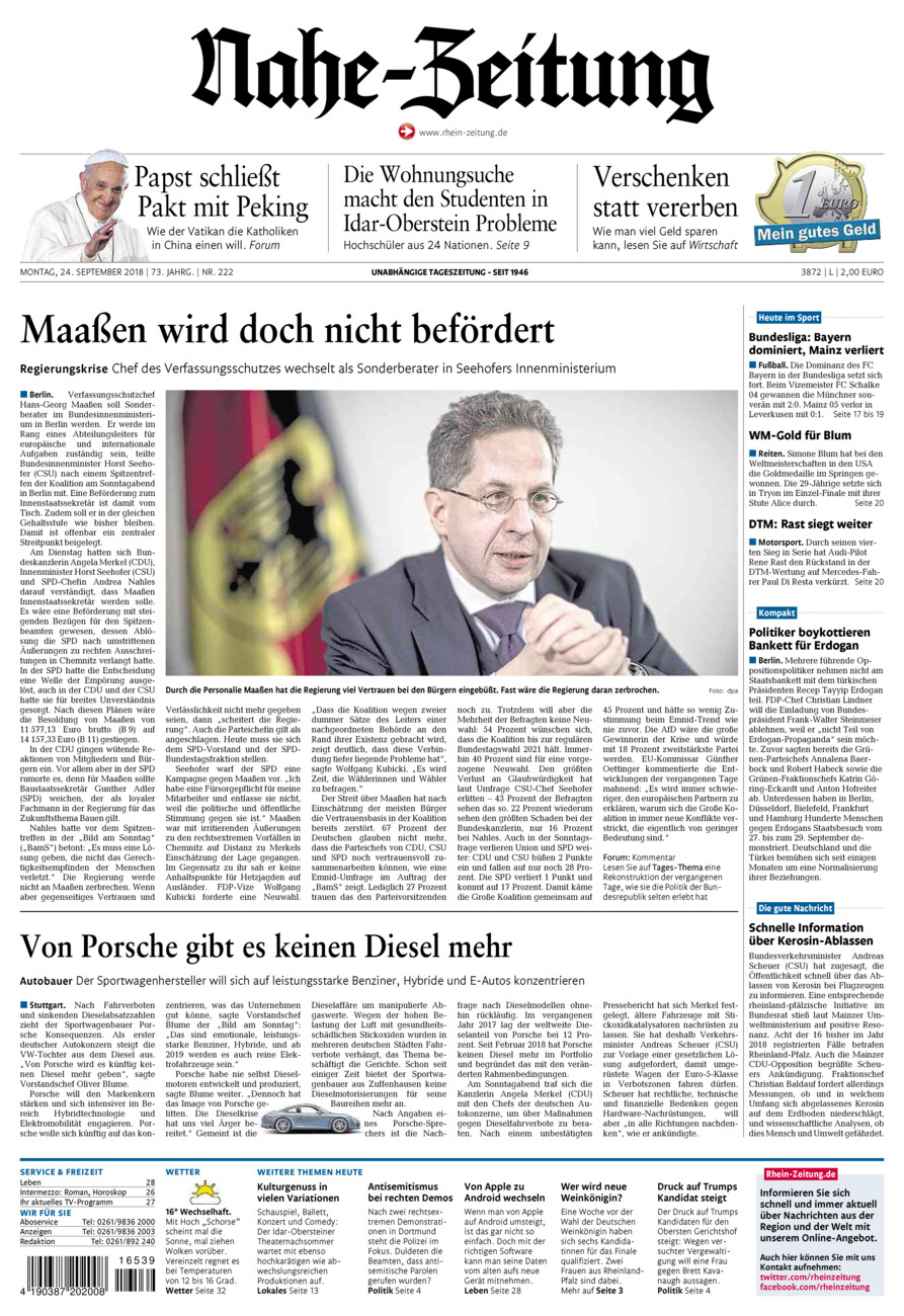 Nahe-Zeitung vom Montag, 24.09.2018