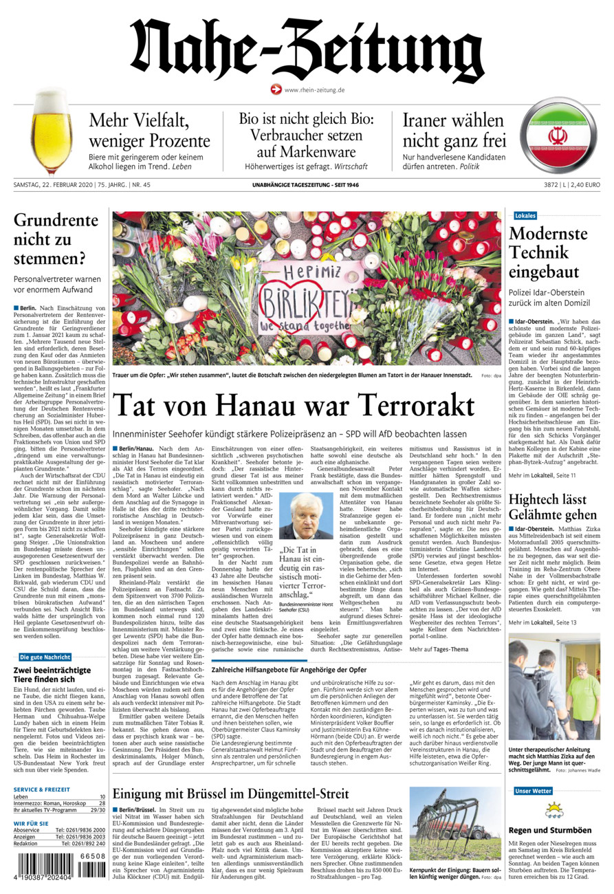 Nahe-Zeitung vom Samstag, 22.02.2020