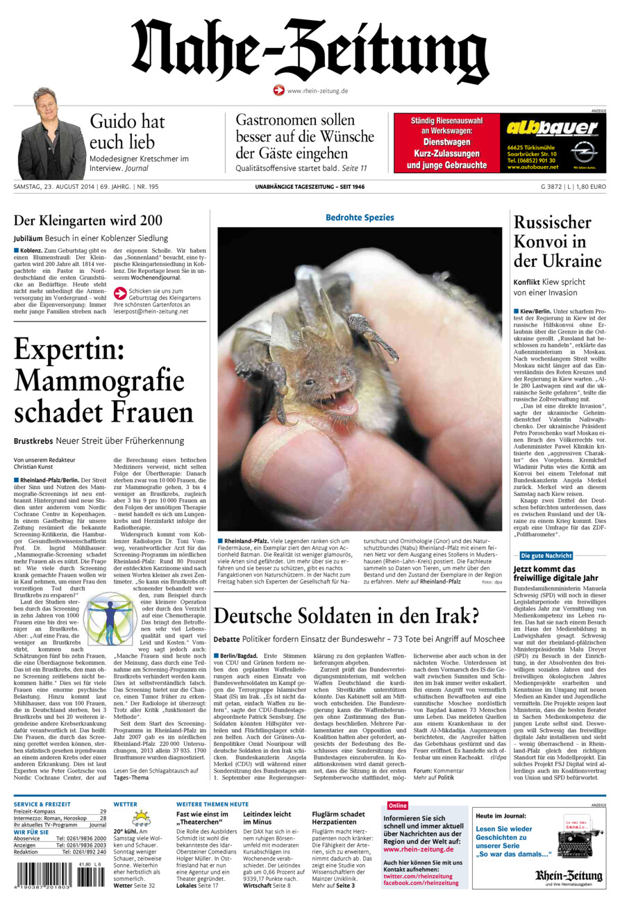 Nahe-Zeitung vom Samstag, 23.08.2014