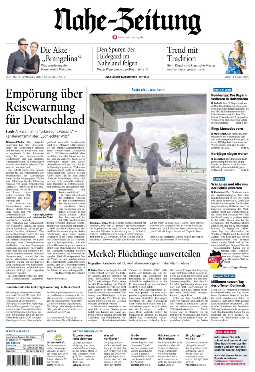 Nahe-Zeitung vom Montag, 11.09.2017