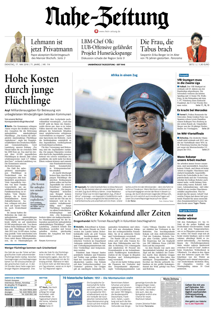 Nahe-Zeitung vom Dienstag, 17.05.2016
