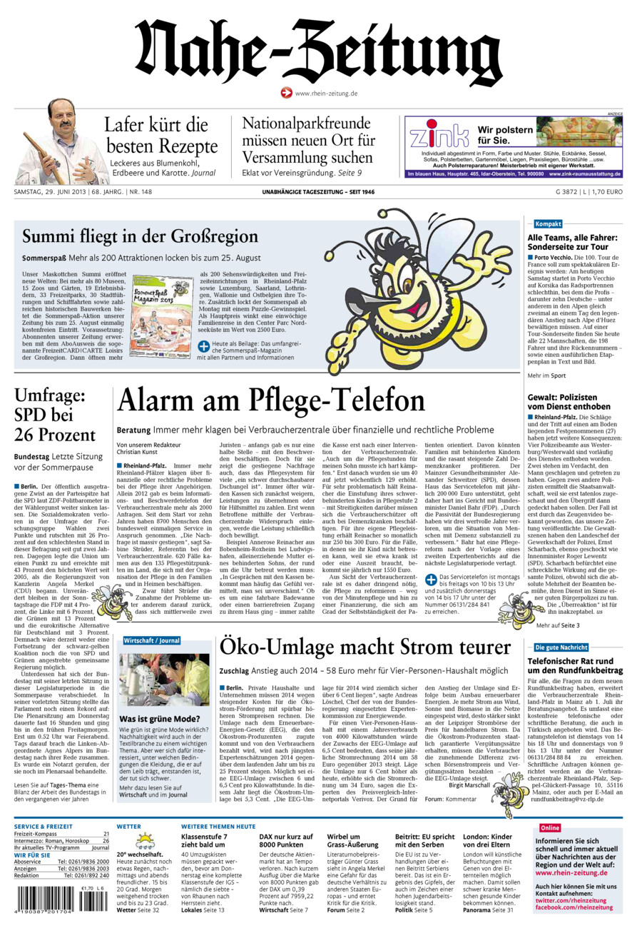 Nahe-Zeitung vom Samstag, 29.06.2013