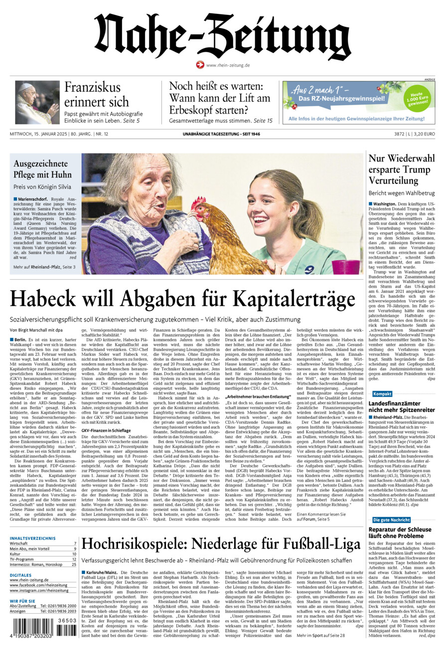 Nahe-Zeitung vom Mittwoch, 15.01.2025