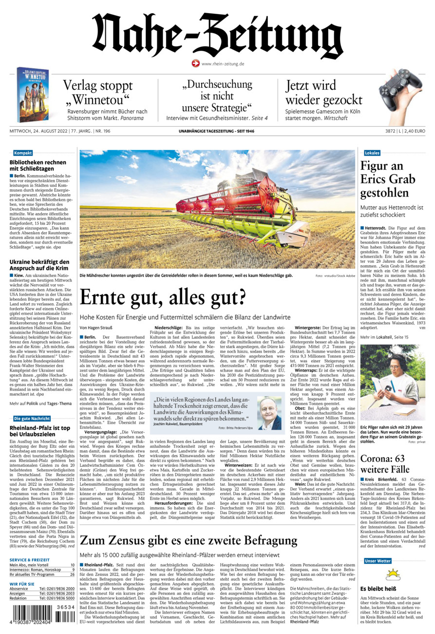 Nahe-Zeitung vom Mittwoch, 24.08.2022