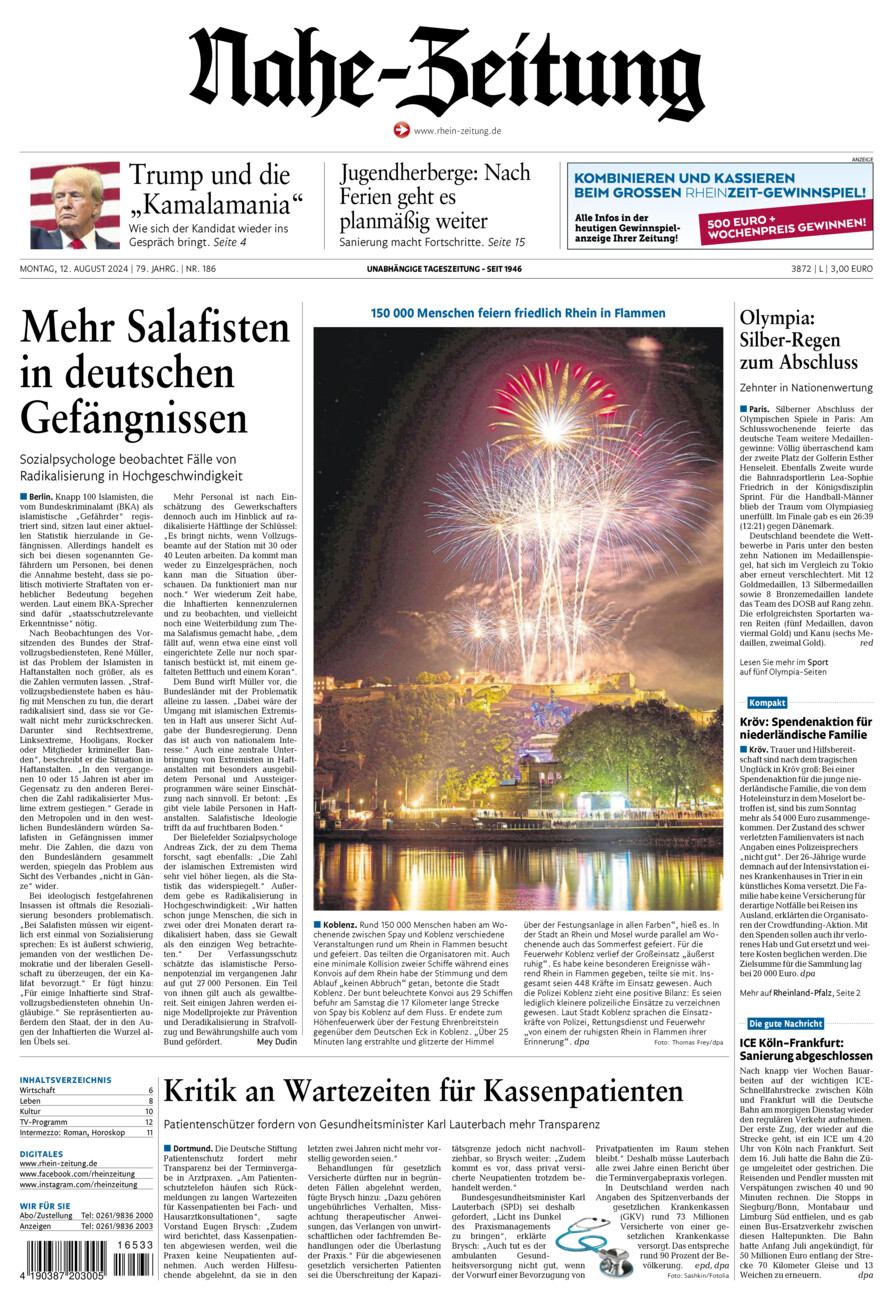 Nahe-Zeitung vom Montag, 12.08.2024