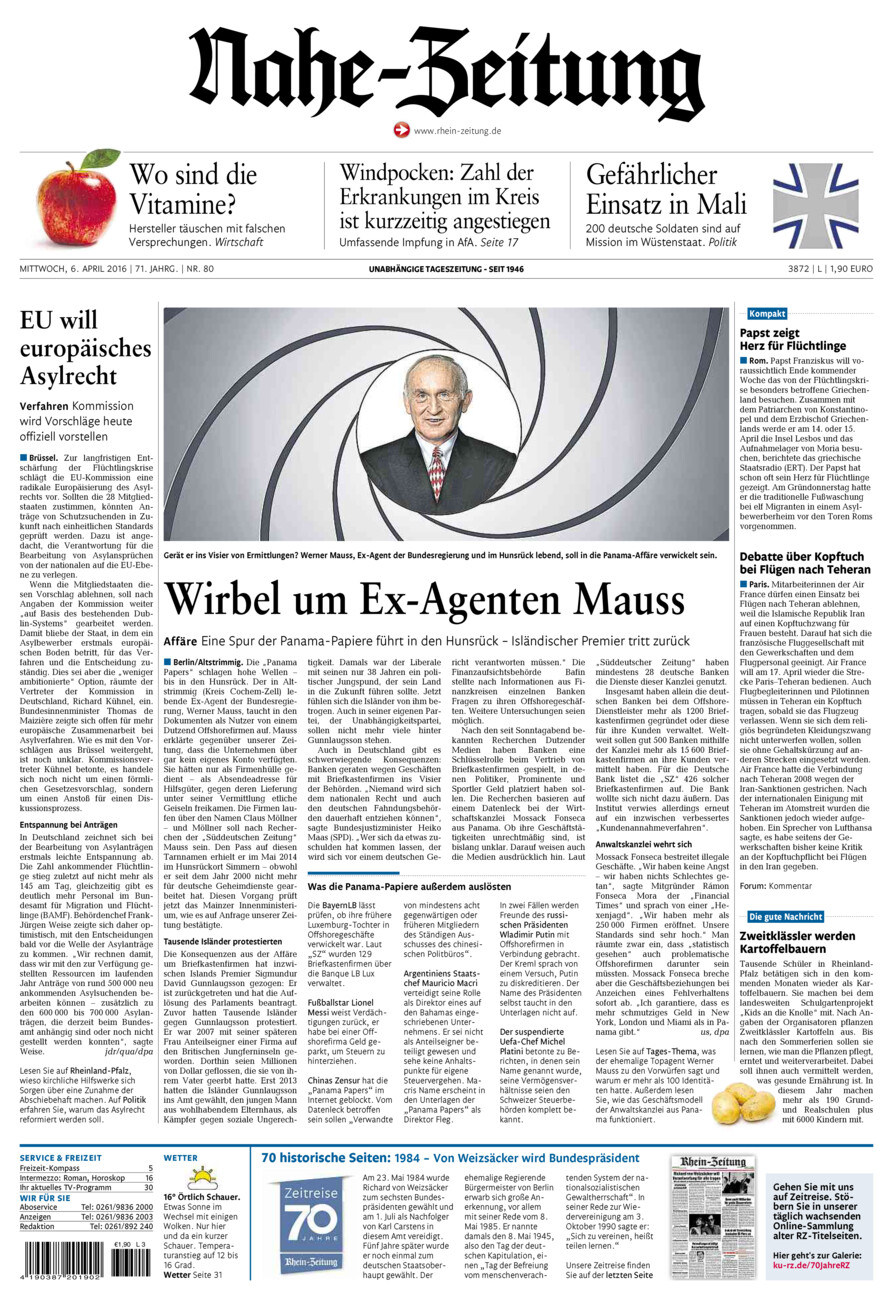 Nahe-Zeitung vom Mittwoch, 06.04.2016