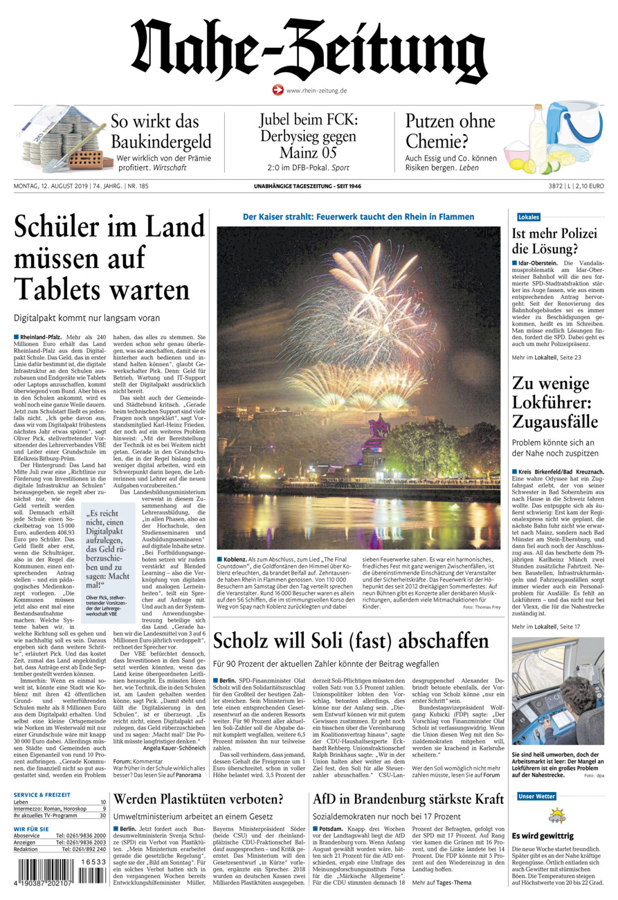 Nahe-Zeitung vom Montag, 12.08.2019