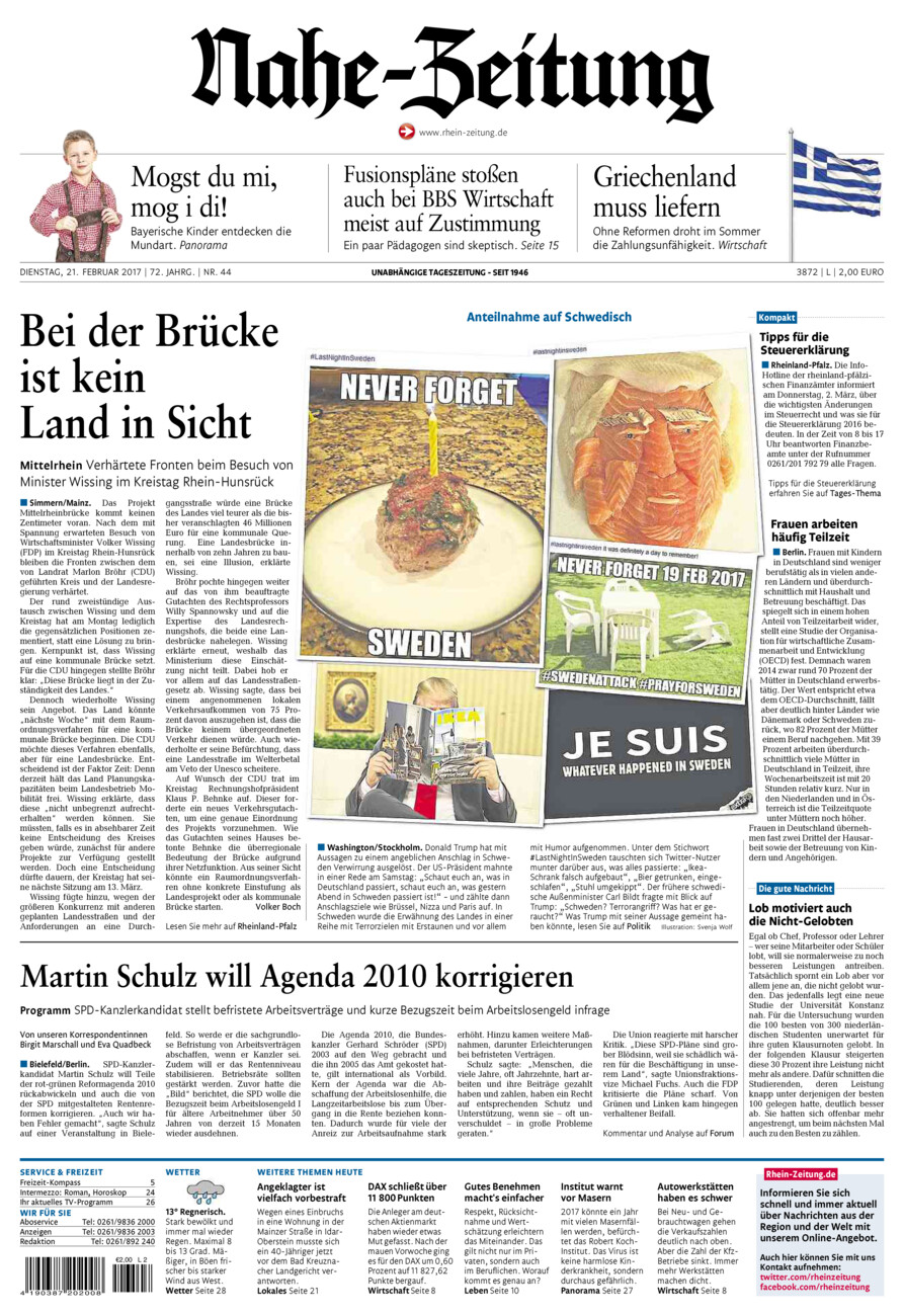 Nahe-Zeitung vom Dienstag, 21.02.2017
