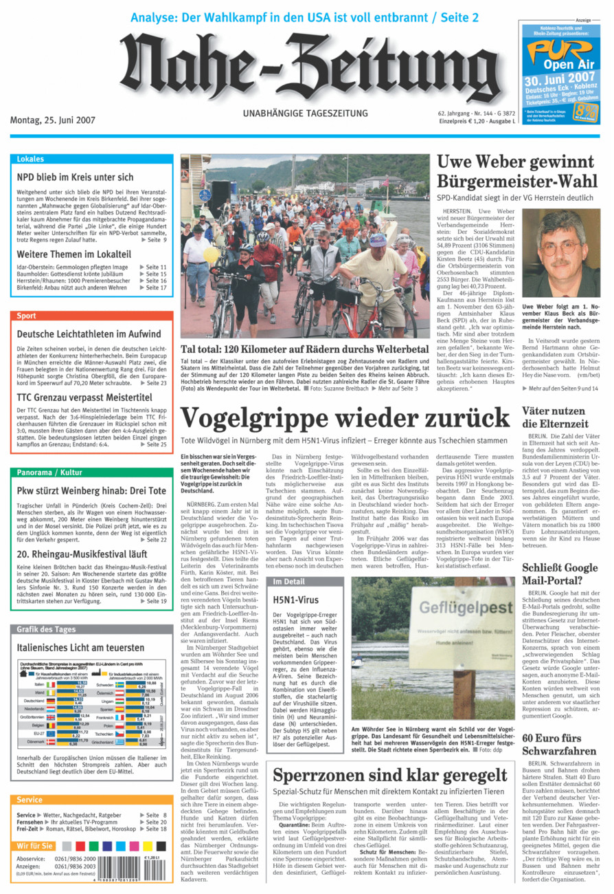 Nahe-Zeitung vom Montag, 25.06.2007