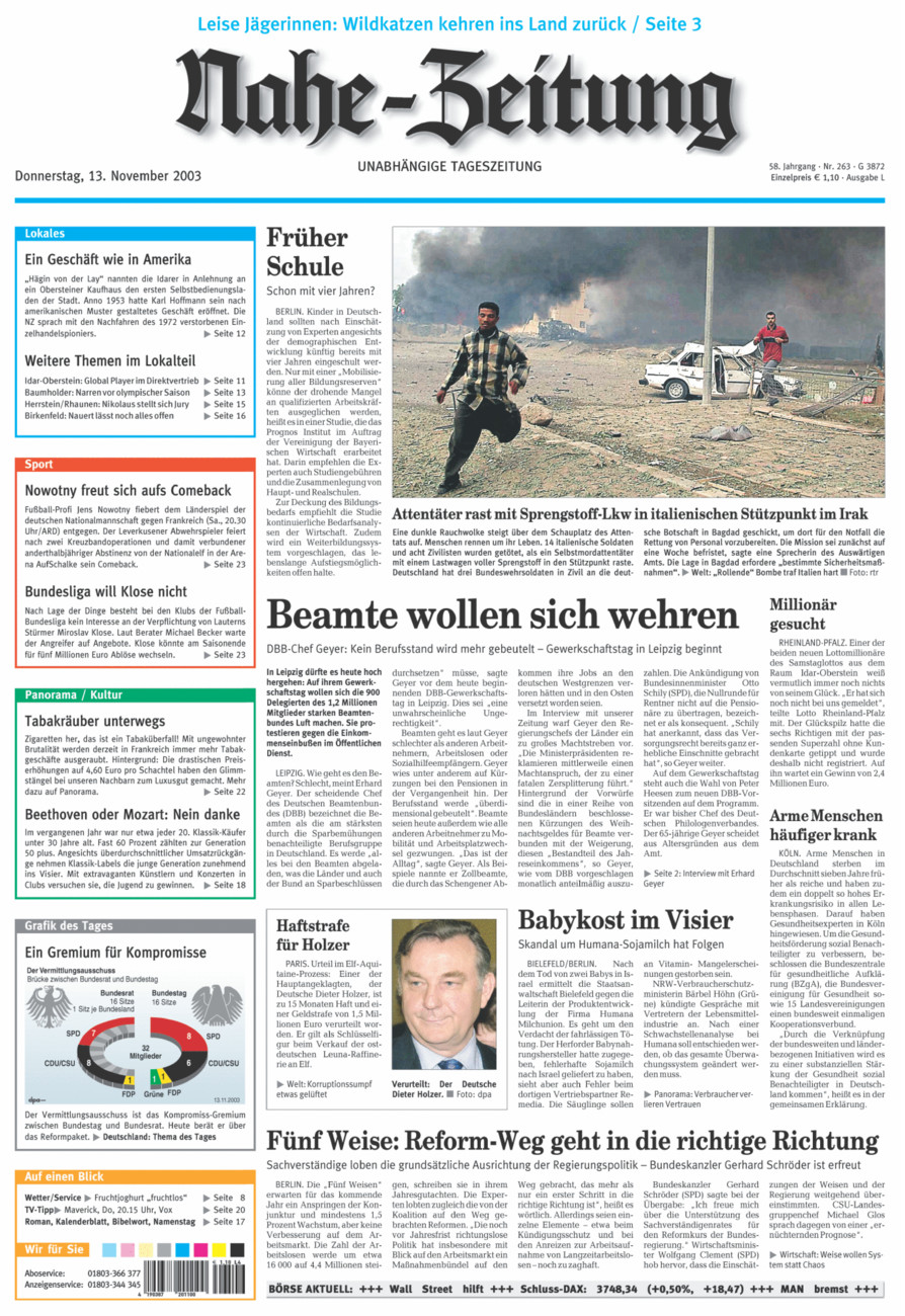 Nahe-Zeitung vom Donnerstag, 13.11.2003