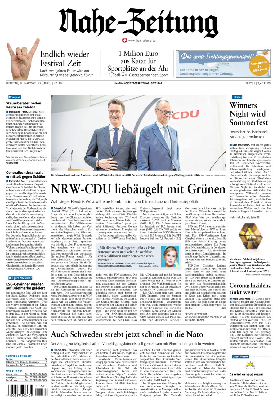 Nahe-Zeitung vom Dienstag, 17.05.2022