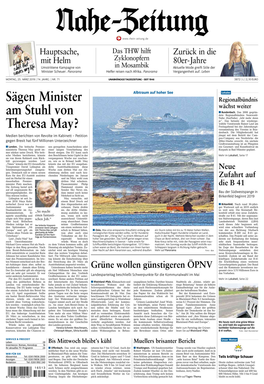 Nahe-Zeitung vom Montag, 25.03.2019