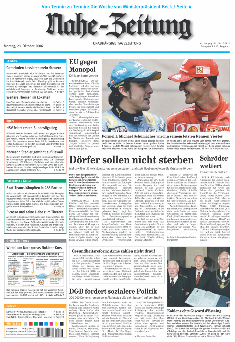 Nahe-Zeitung vom Montag, 23.10.2006