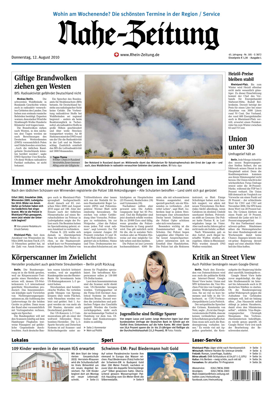 Nahe-Zeitung vom Donnerstag, 12.08.2010