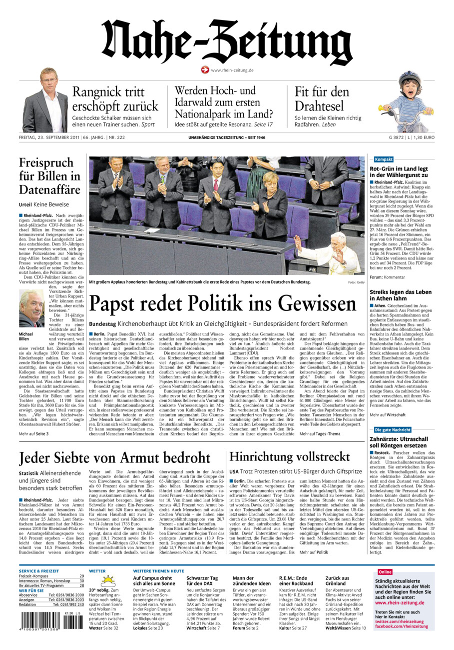 Nahe-Zeitung vom Freitag, 23.09.2011