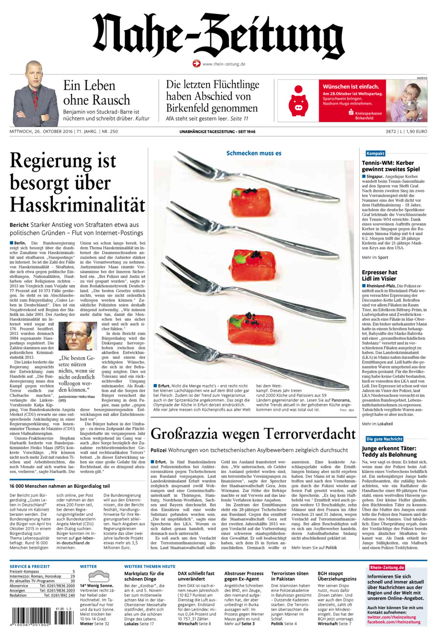 Nahe-Zeitung vom Mittwoch, 26.10.2016