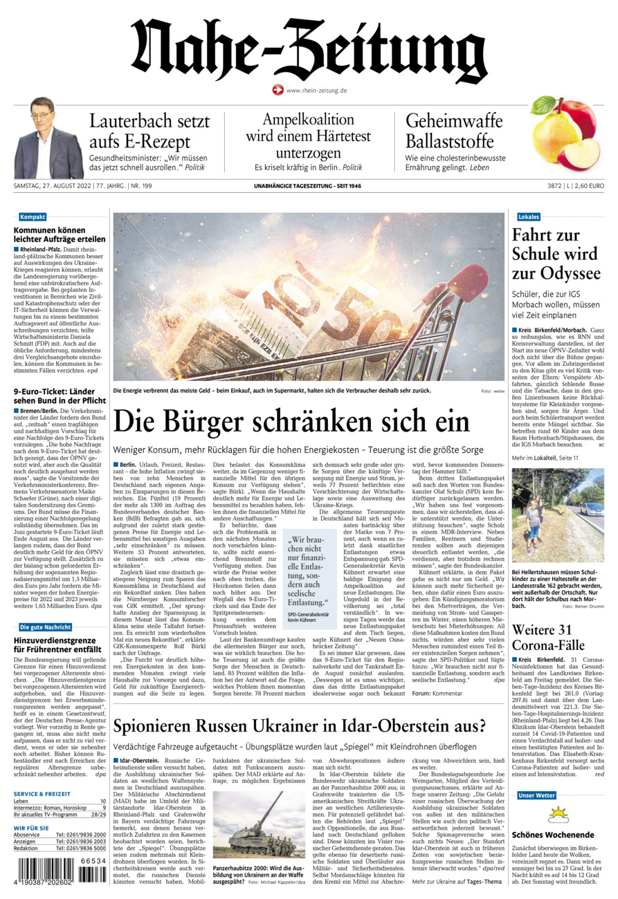 Nahe-Zeitung vom Samstag, 27.08.2022