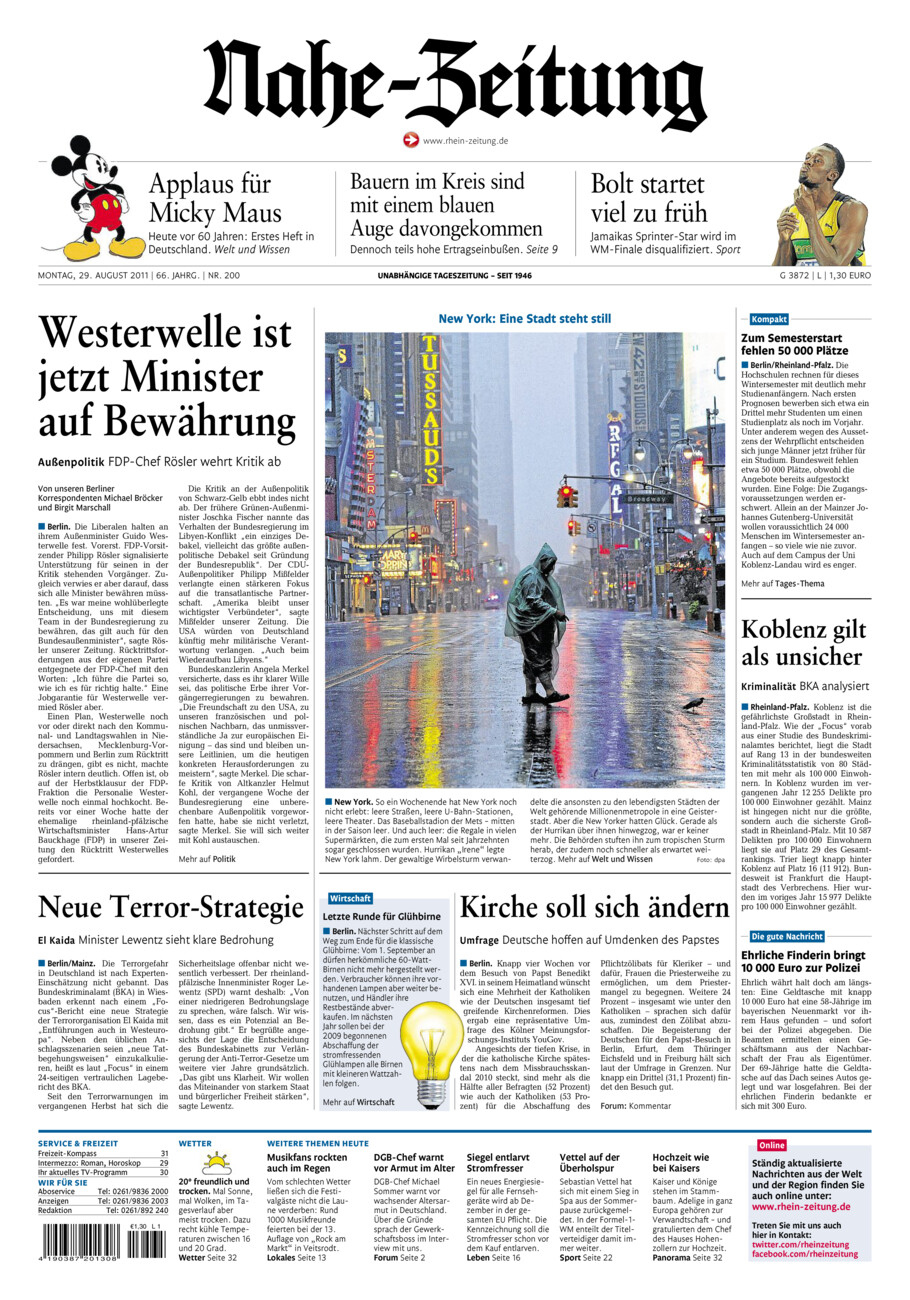 Nahe-Zeitung vom Montag, 29.08.2011