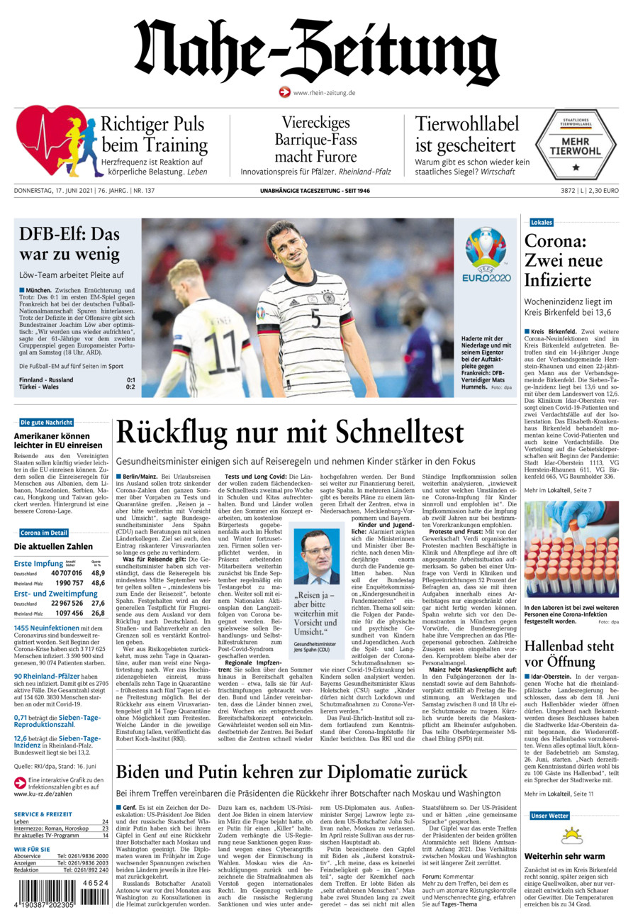 Nahe-Zeitung vom Donnerstag, 17.06.2021