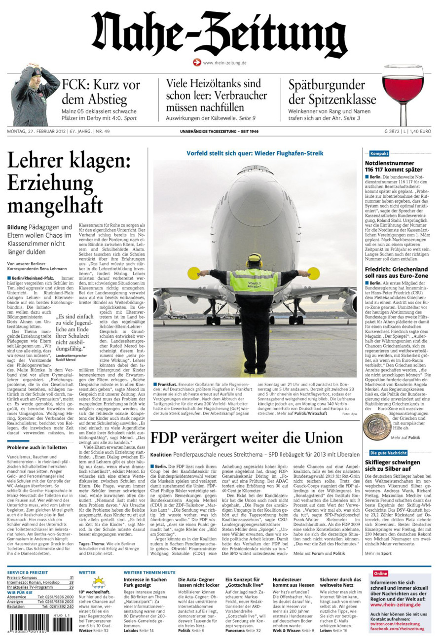 Nahe-Zeitung vom Montag, 27.02.2012
