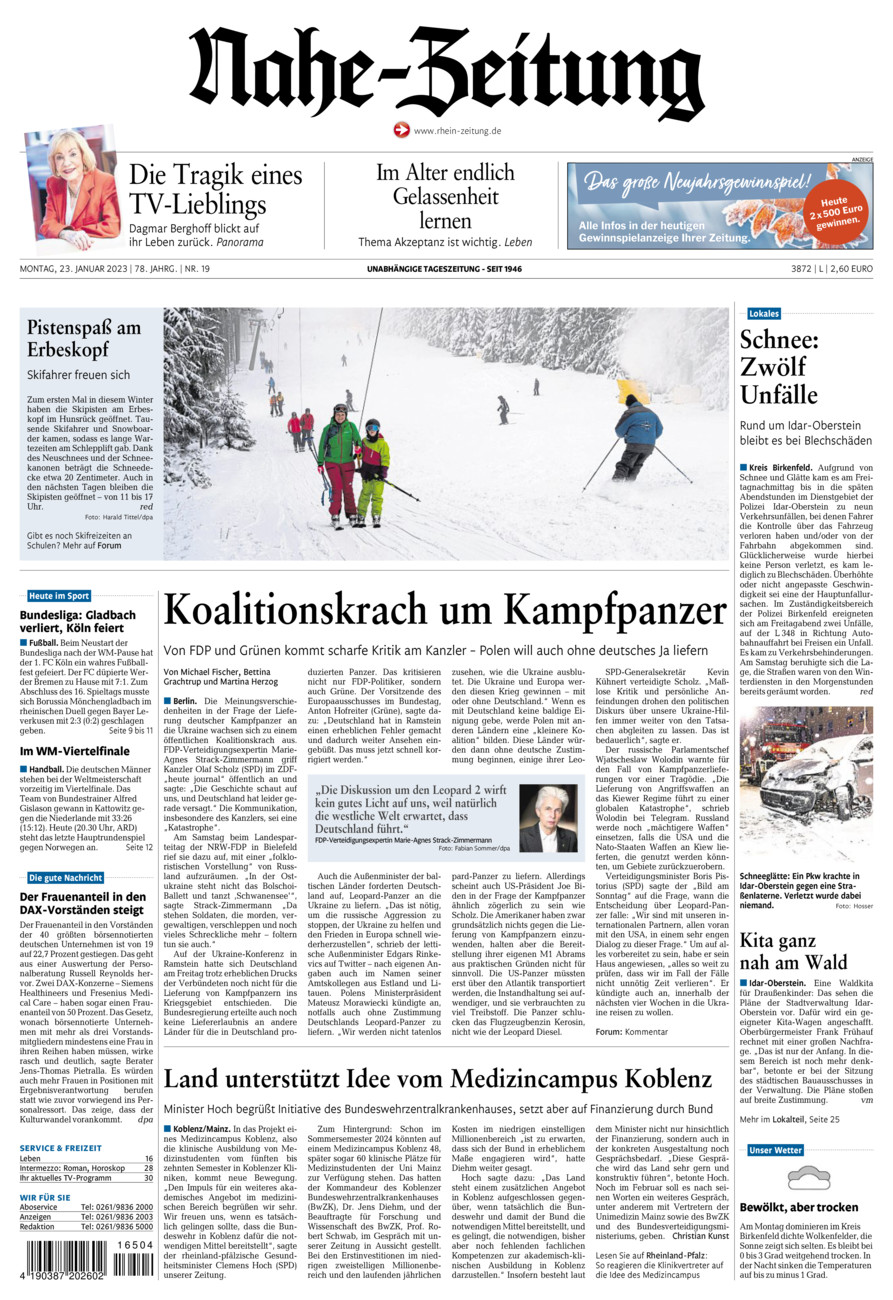 Nahe-Zeitung vom Montag, 23.01.2023