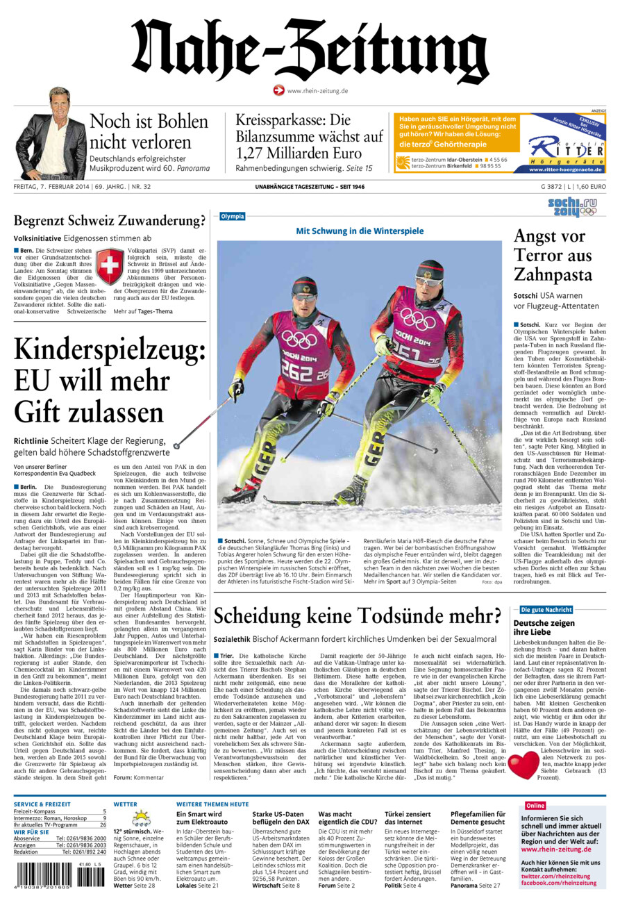 Nahe-Zeitung vom Freitag, 07.02.2014
