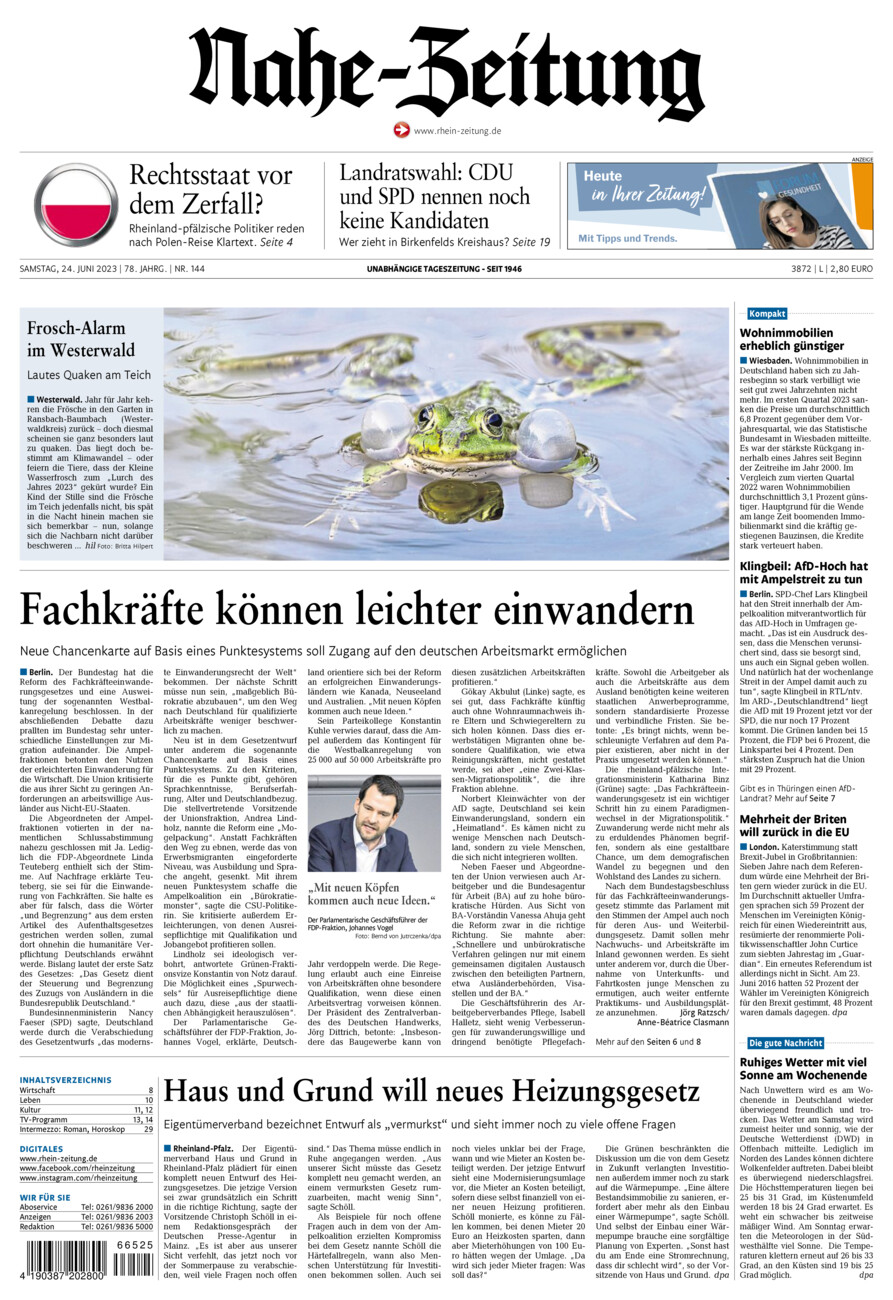 Nahe-Zeitung vom Samstag, 24.06.2023