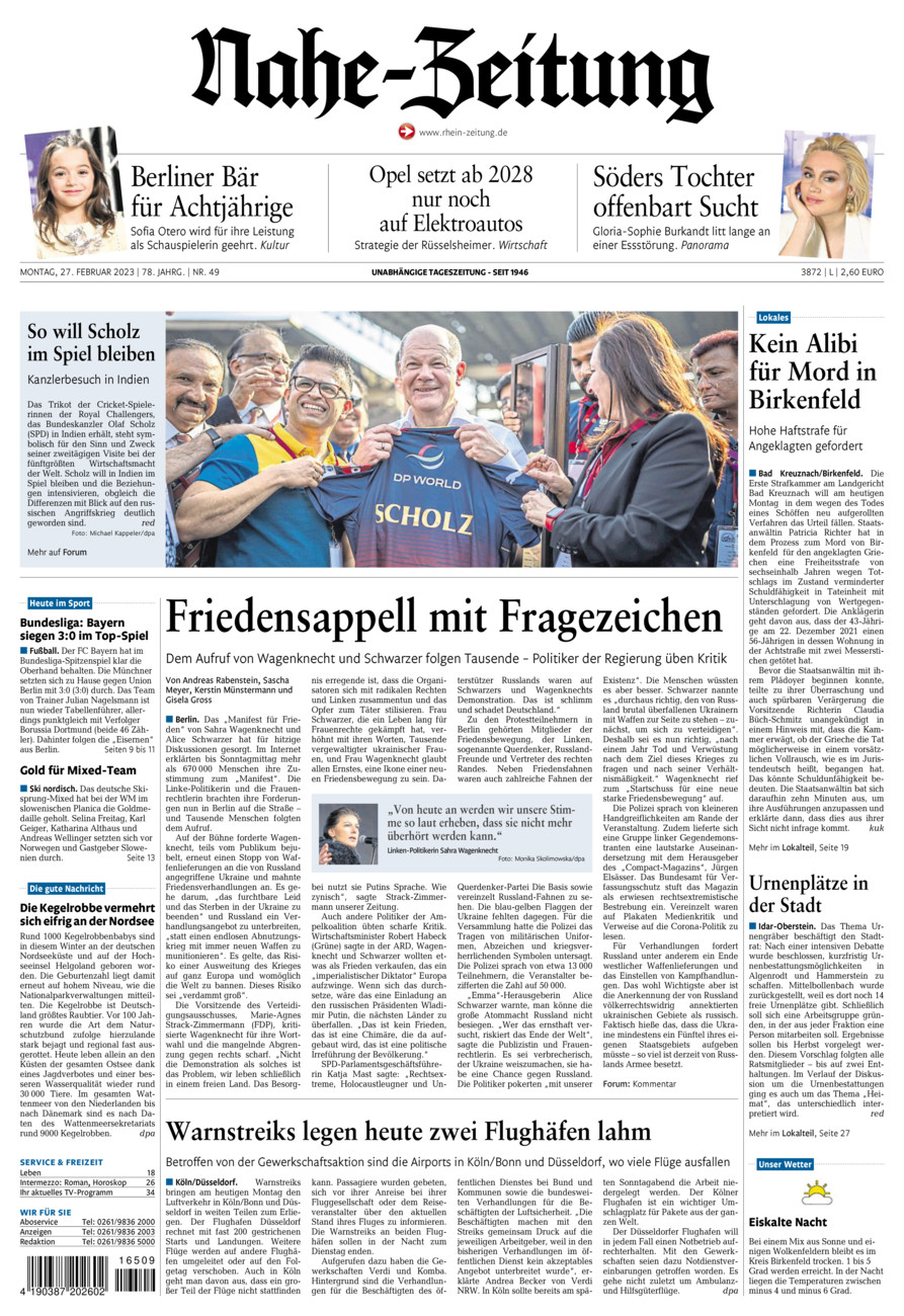 Nahe-Zeitung vom Montag, 27.02.2023