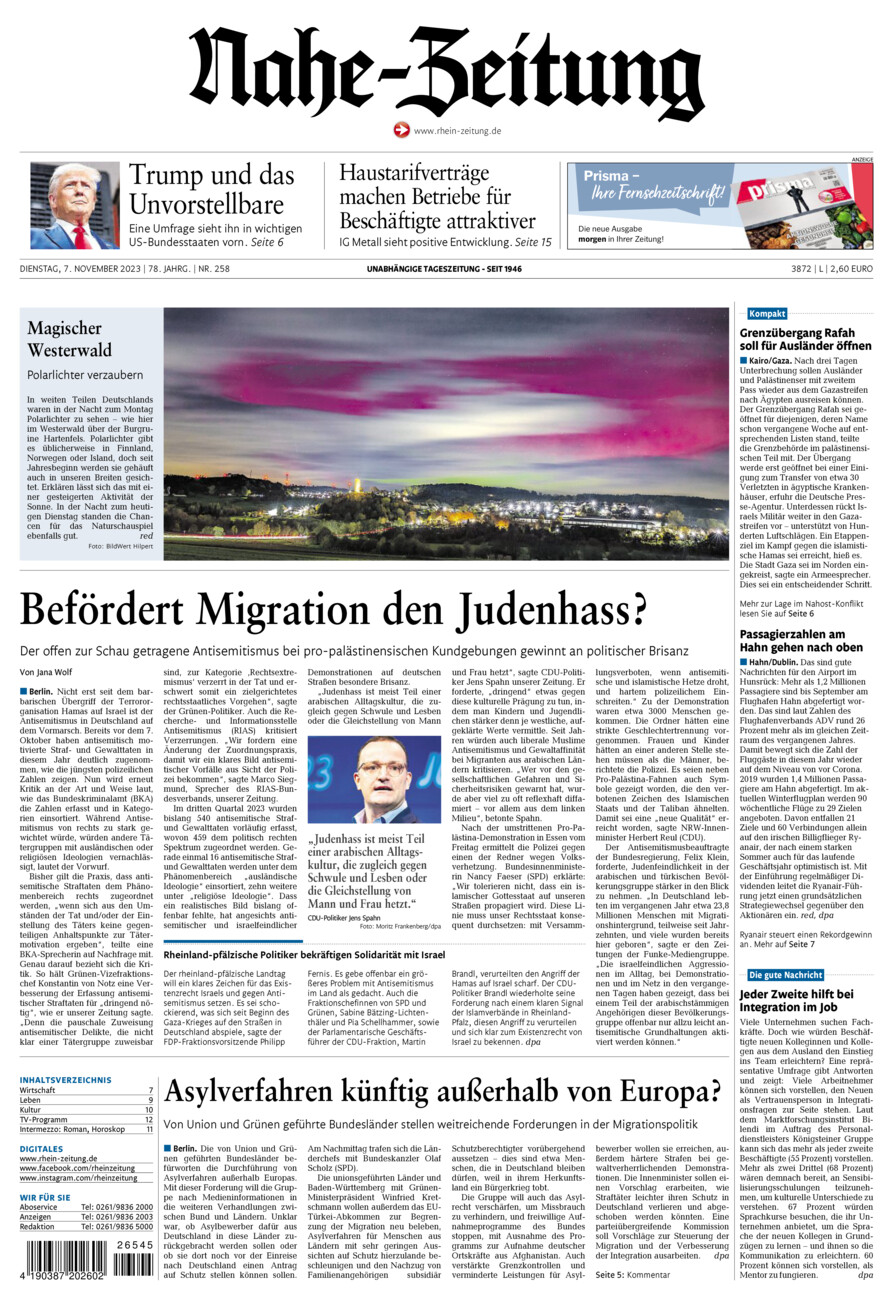 Nahe-Zeitung vom Dienstag, 07.11.2023