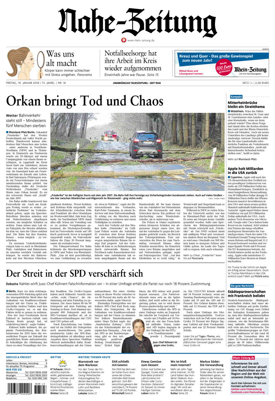 Nahe-Zeitung vom Freitag, 19.01.2018