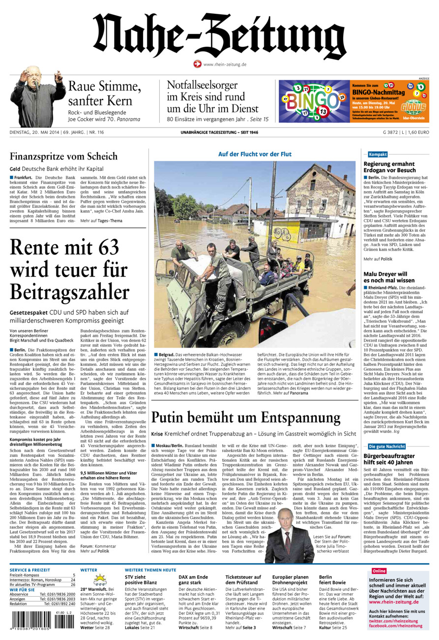 Nahe-Zeitung vom Dienstag, 20.05.2014