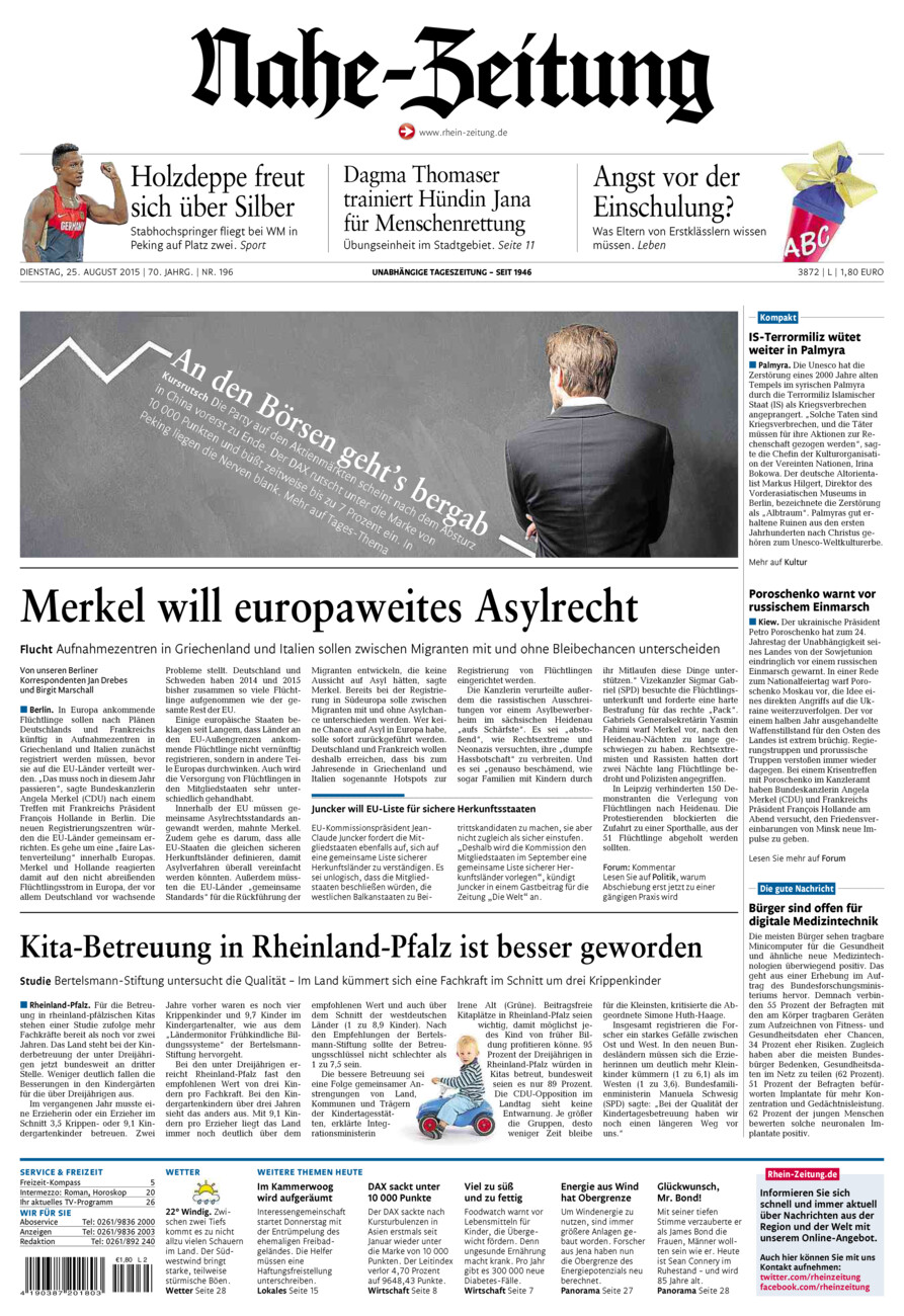 Nahe-Zeitung vom Dienstag, 25.08.2015