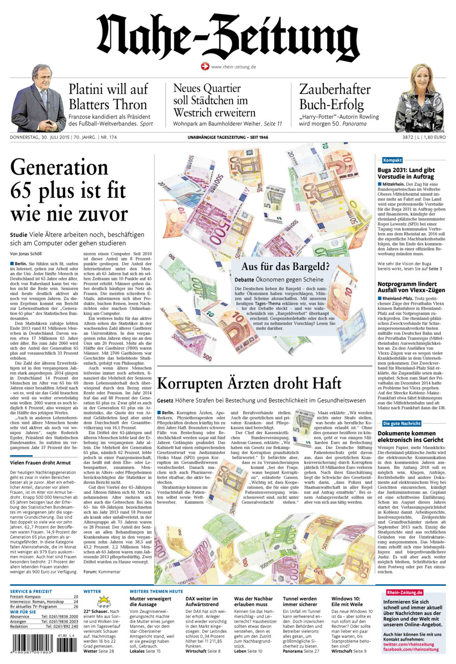 Nahe-Zeitung vom Donnerstag, 30.07.2015