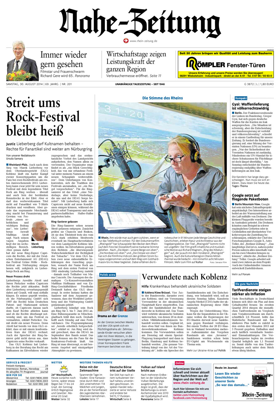 Nahe-Zeitung vom Samstag, 30.08.2014