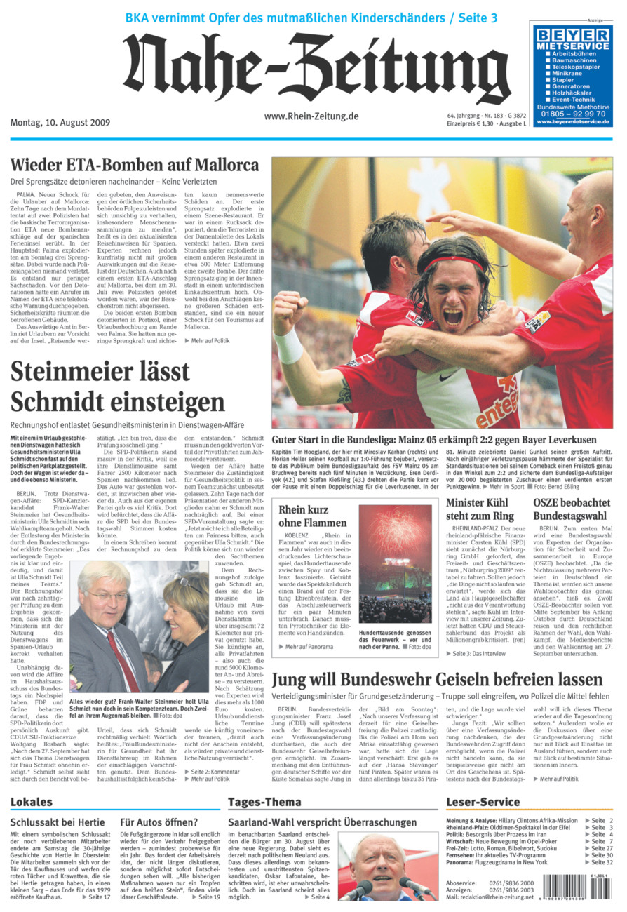 Nahe-Zeitung vom Montag, 10.08.2009