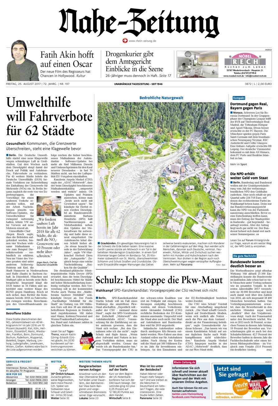 Nahe-Zeitung vom Freitag, 25.08.2017