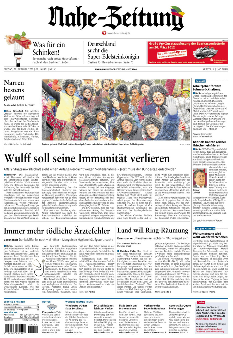 Nahe-Zeitung vom Freitag, 17.02.2012