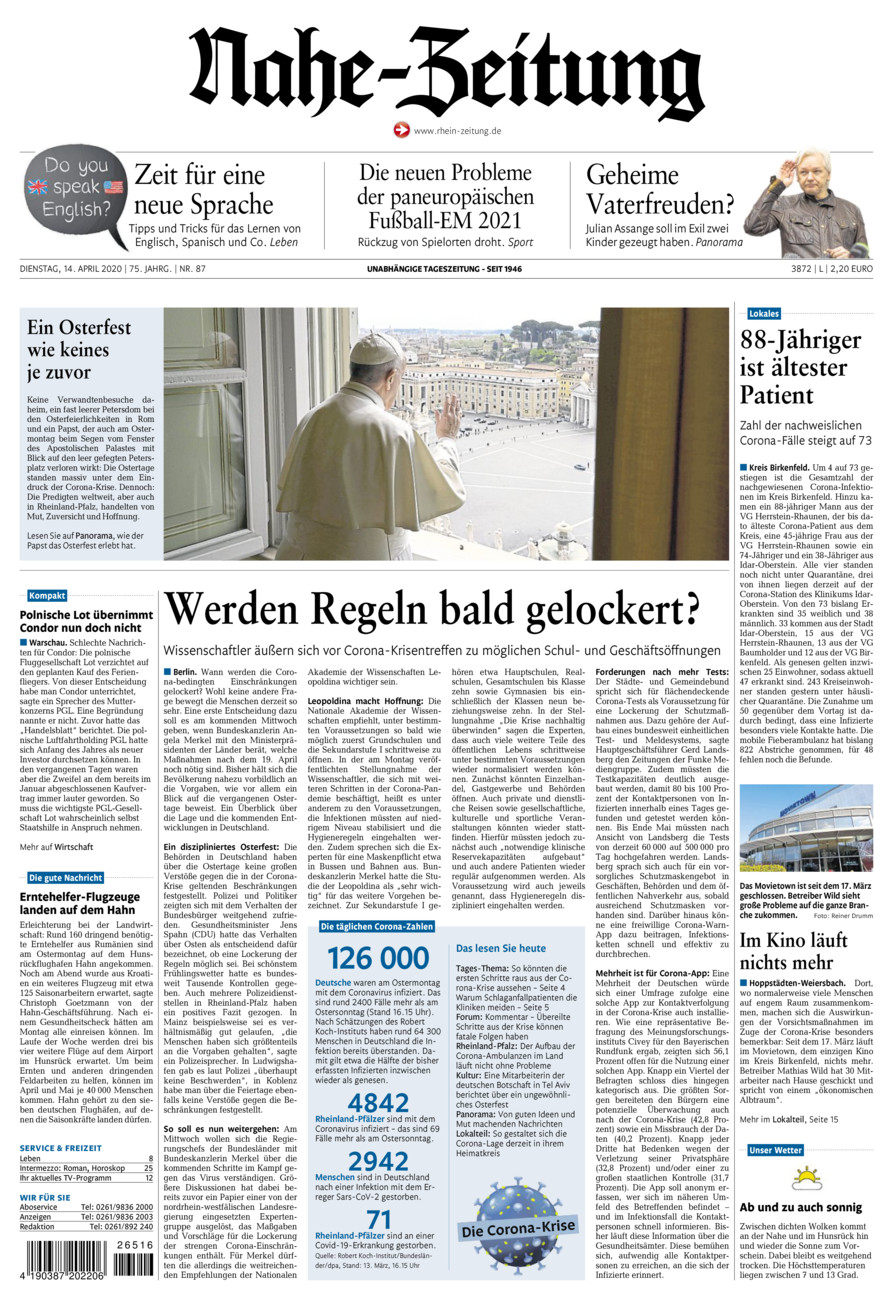 Nahe-Zeitung vom Dienstag, 14.04.2020