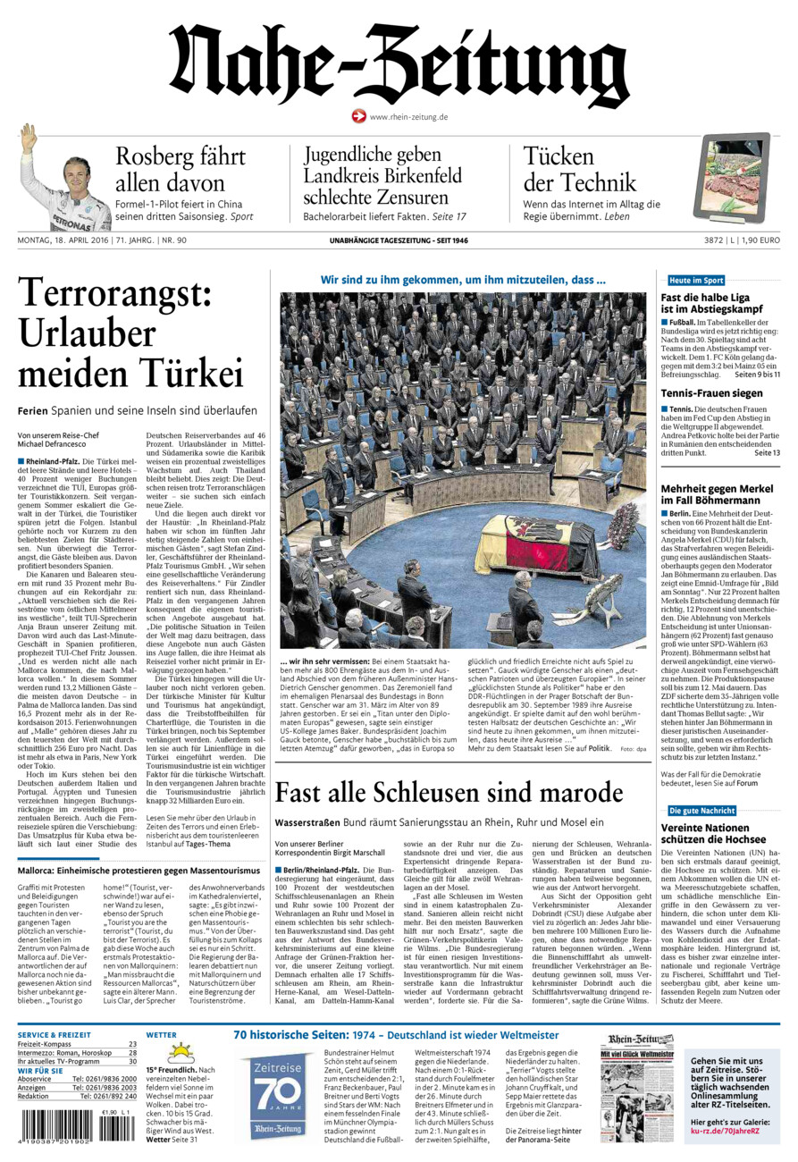 Nahe-Zeitung vom Montag, 18.04.2016