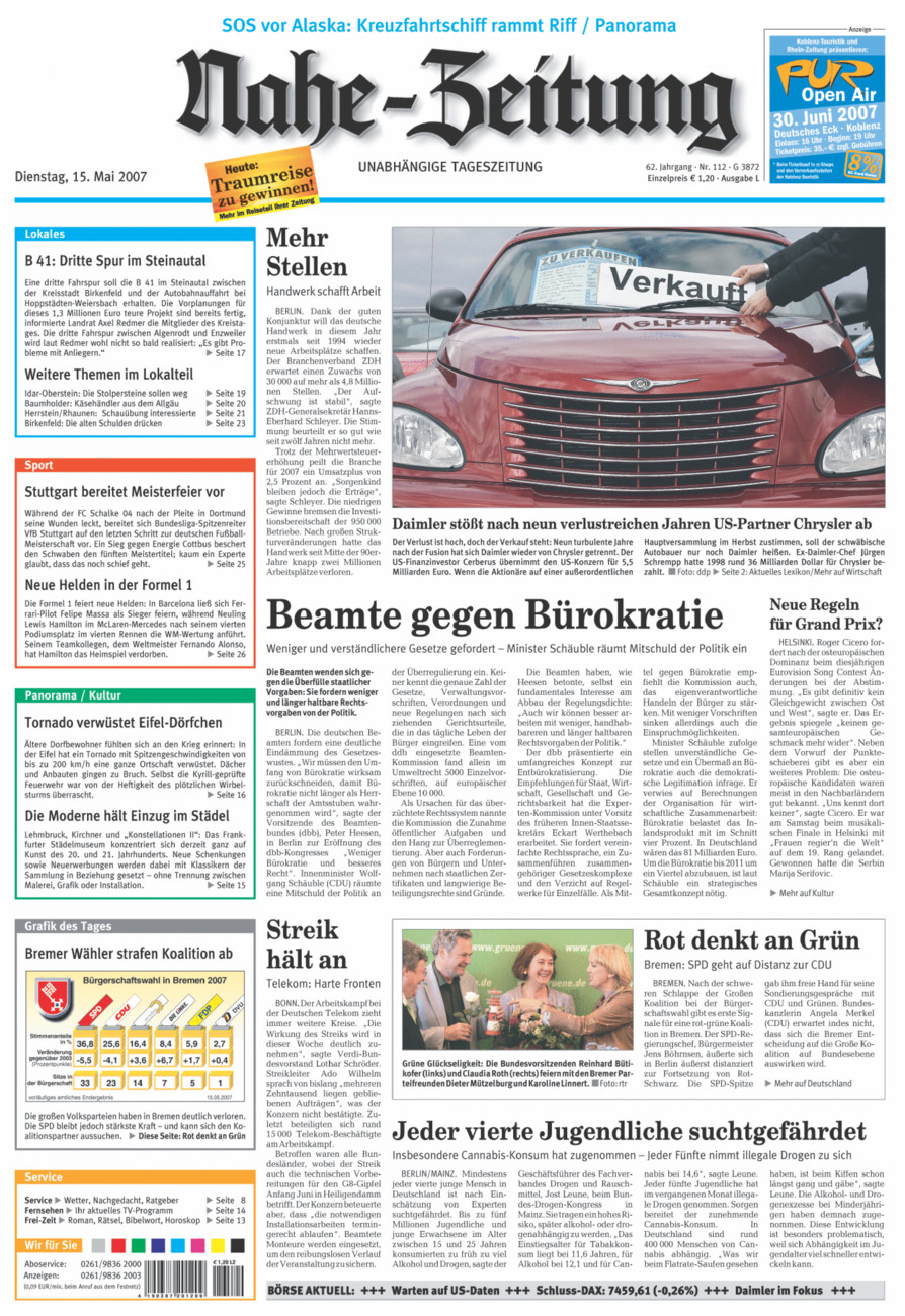 Nahe-Zeitung vom Dienstag, 15.05.2007