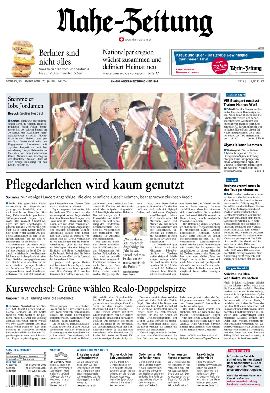 Nahe-Zeitung vom Montag, 29.01.2018
