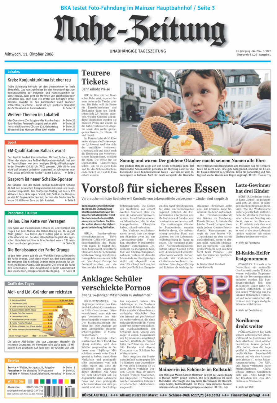 Nahe-Zeitung vom Mittwoch, 11.10.2006