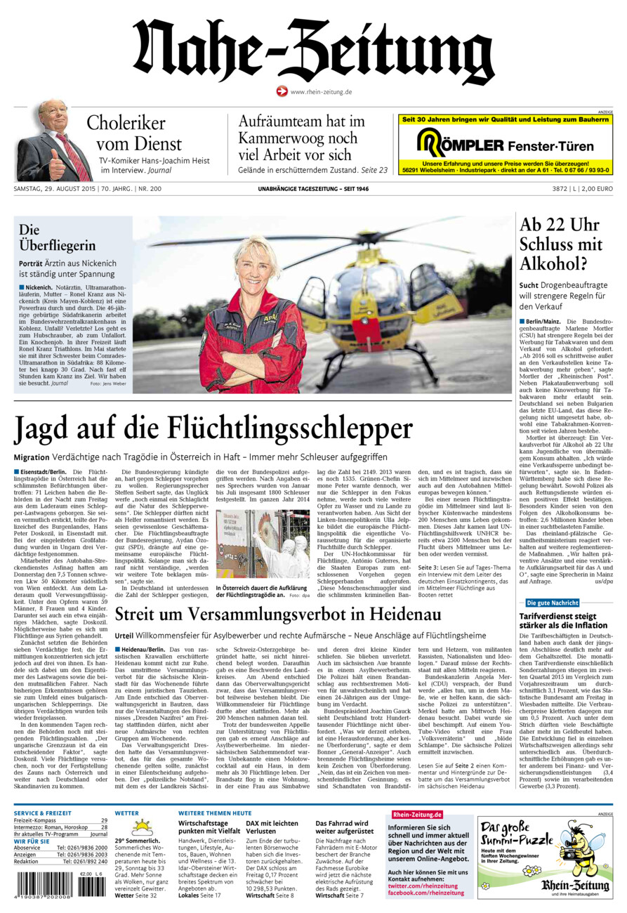Nahe-Zeitung vom Samstag, 29.08.2015