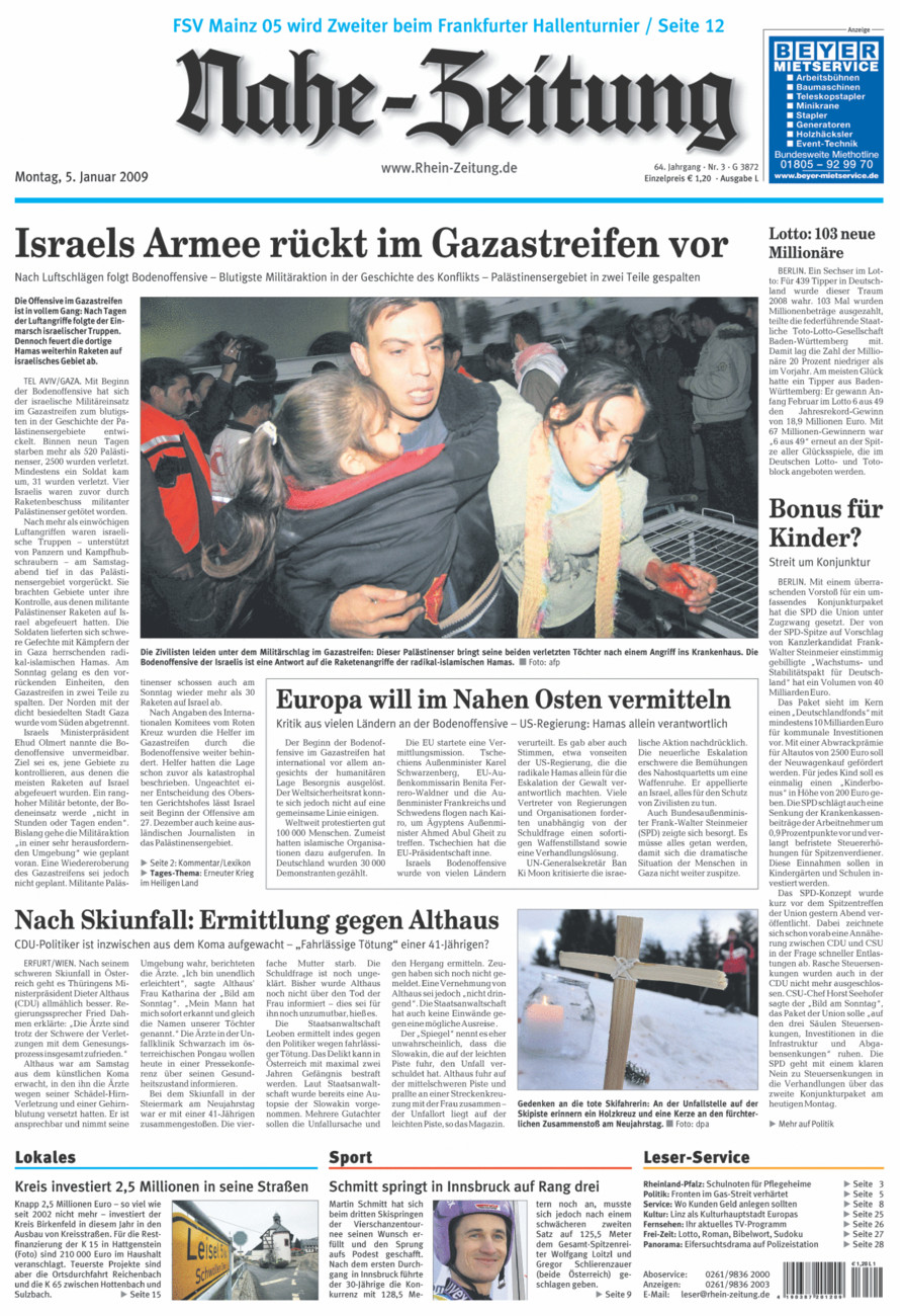 Nahe-Zeitung vom Montag, 05.01.2009